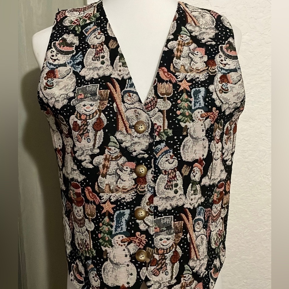 Orvis Snowman Print Christmas Vest Size Small Vintage